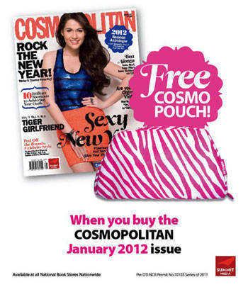 Cosmopolitan Philippines January 2012 issue with free Cosmo pouch